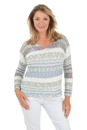 Striped Crochet Long Sleeve Sweater