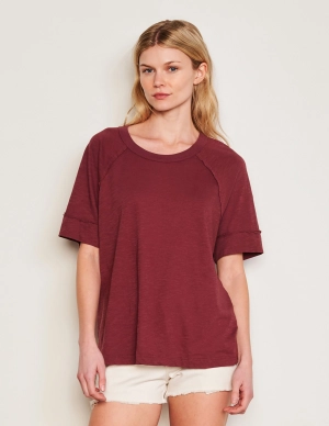 Sundry Boyfriend Tee & Shirred Midi Skirt Set in Merlot
