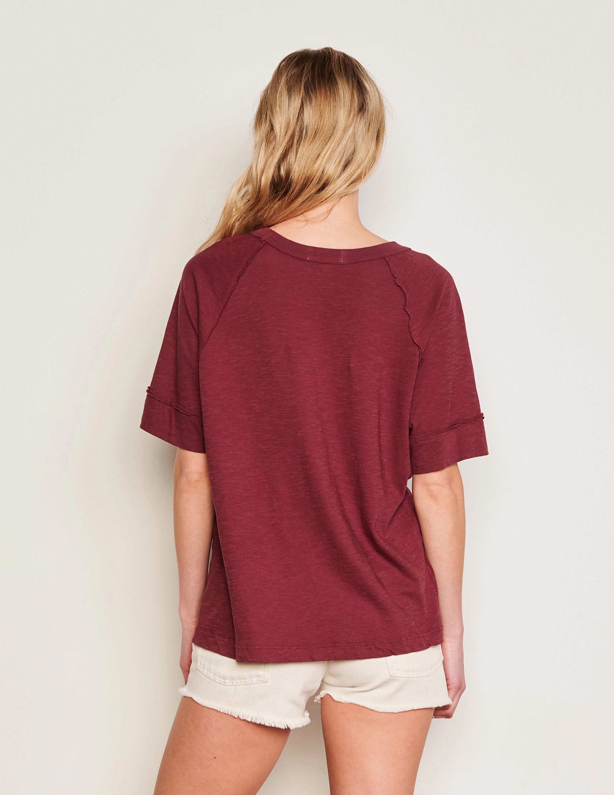 Sundry Boyfriend Tee & Shirred Midi Skirt Set in Merlot