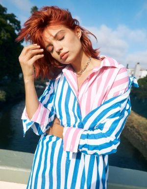 Sundry Candy Striped Button Down in Magenta