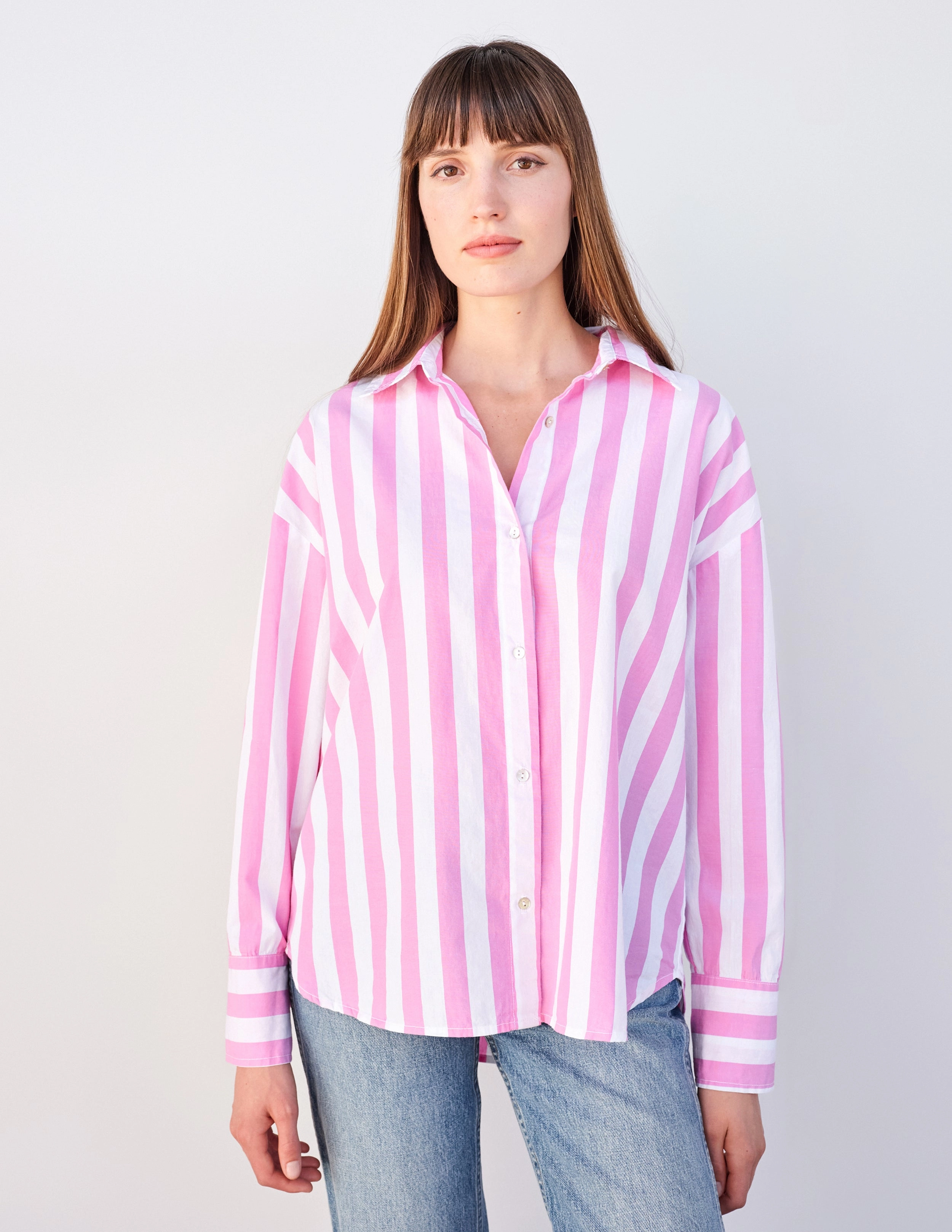 Sundry Candy Striped Button Down in Magenta