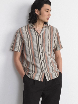The Striped Camp Collar Shirt in Spice Orange