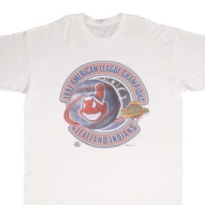 VINTAGE MLB CLEVELAND INDIANS AMERICAN LEAGUE CHAMPIONS 1997 TEE SHIRT SIZE XL