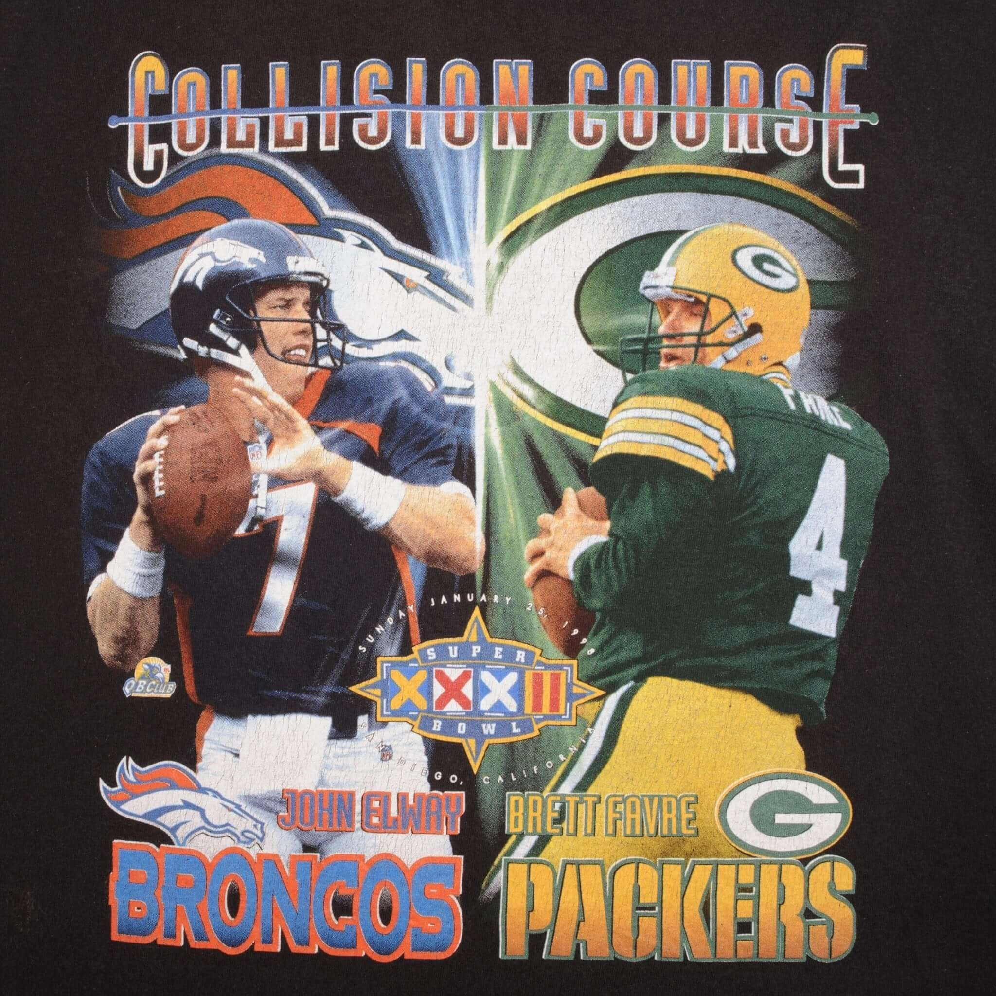 VINTAGE NFL BRONCOS PACKERS SUPERBOWL 1998 TEE SHIRT SIZE 2XL MADE IN USA