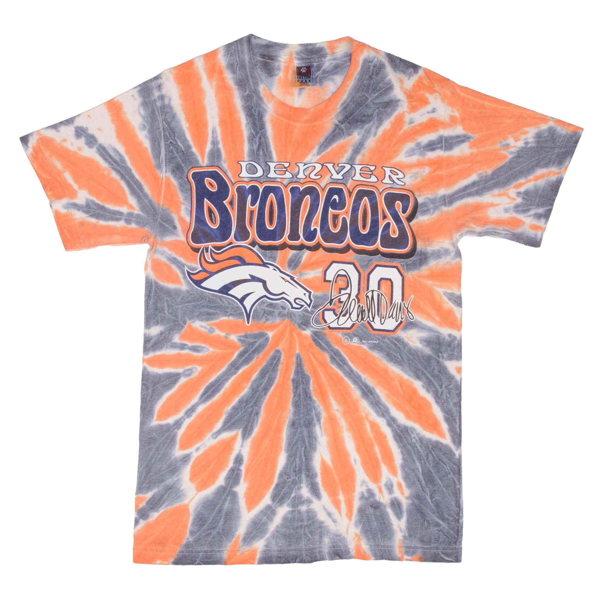 VINTAGE NFL DENVER BRONCOS TERRELL DAVIS TIE DYE TEE SHIRT 1999 SIZE SMALL