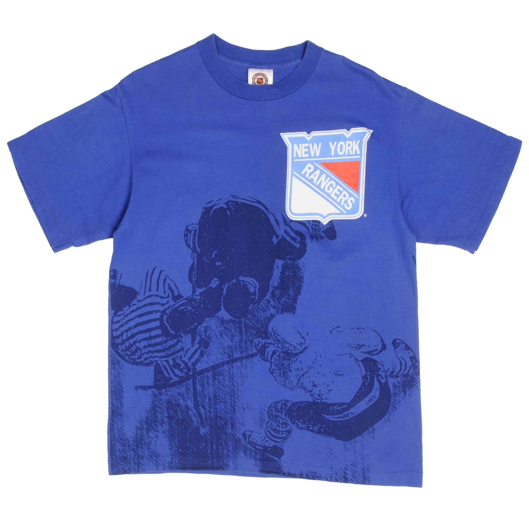 VINTAGE NHL NEW YORK RANGERS ALL OVER PRINT TEE SHIRT 1990S LARGE MADE IN USA