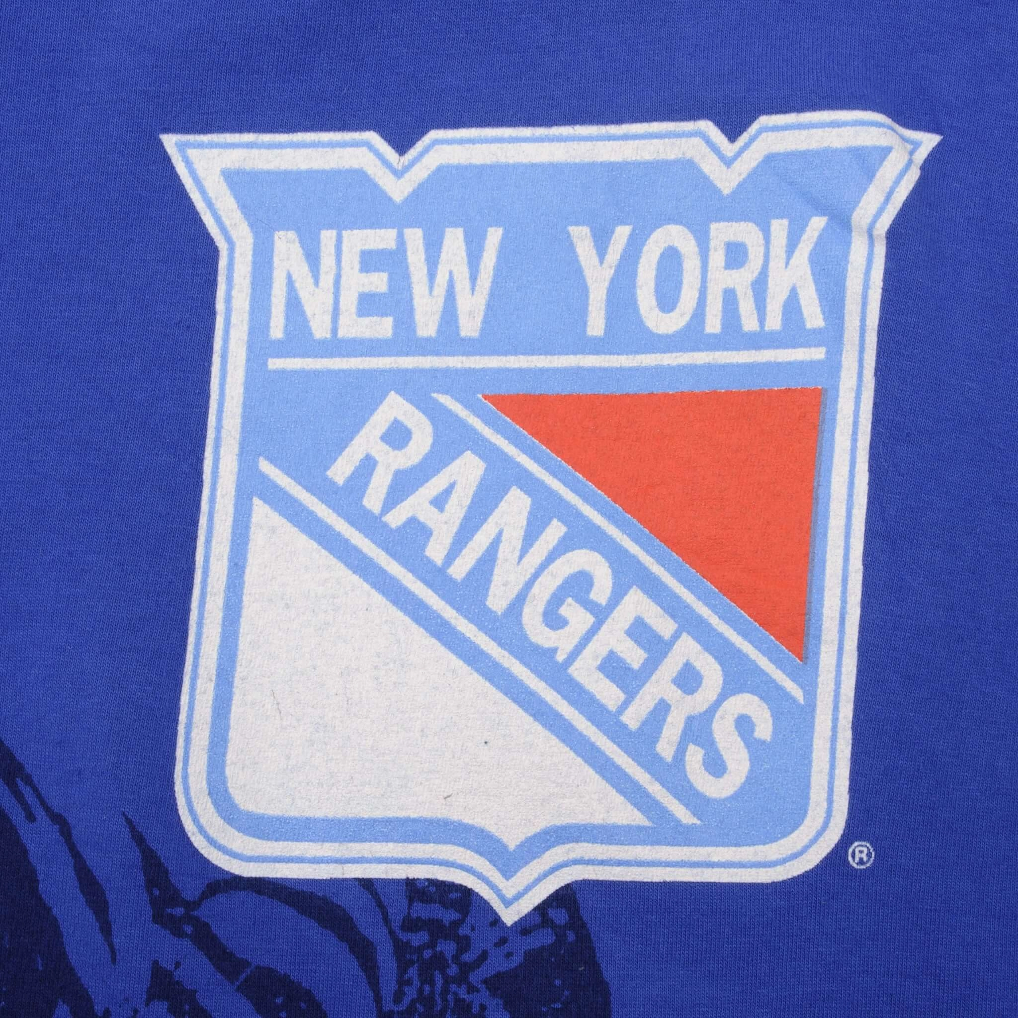 VINTAGE NHL NEW YORK RANGERS ALL OVER PRINT TEE SHIRT 1990S LARGE MADE IN USA