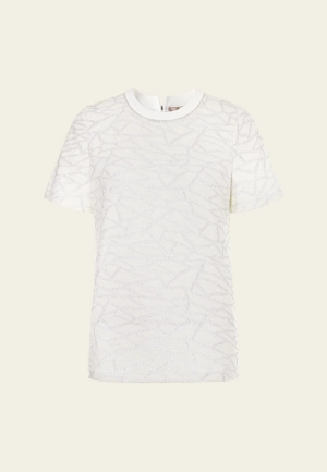 White Metallic Knit Short Sleeves Top